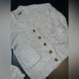 Who What Wear gray w/ gold fleck chunky button down cardigan sweater size S EUC